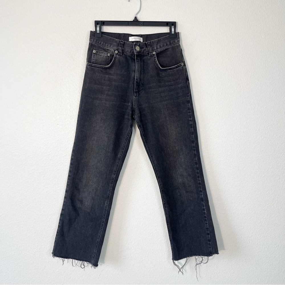 Anine Bing Raw Hem Black Straight Leg Jeans Size 24